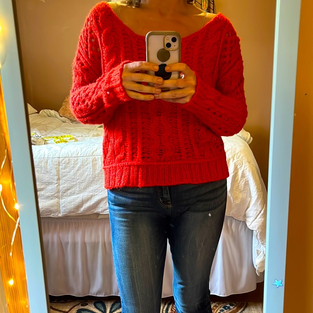 Cherry Red Free People Sweater